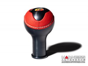FIAT 500 Gear Shift Knob - Black Italy - Black Base/ Red Leather Top + ABARTH Logo - V2